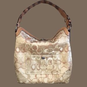 Coach Signature Jacquard Shoulder Bag in Tan and Cream